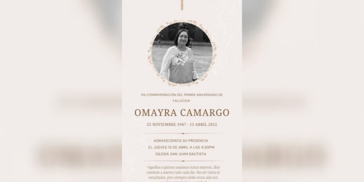 Primer Aniversario del Sensible Fallecimiento de Omaira Camargo