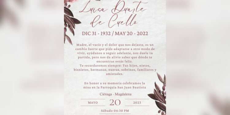 Un Año del Sensible Fallecimiento de Luisa Duarte de Cuello