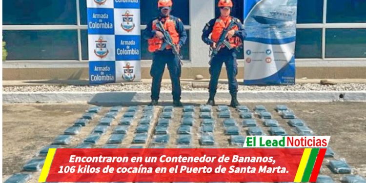 Encontraron en un Contenedor de Bananos, 106 kilos de cocaína en el Puerto de Santa Marta.