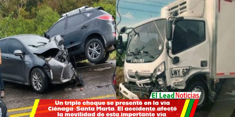 Un triple choque se presentó en la vía Ciénaga-Santa Marta. El accidente afectó la movilidad de esta importante vía.